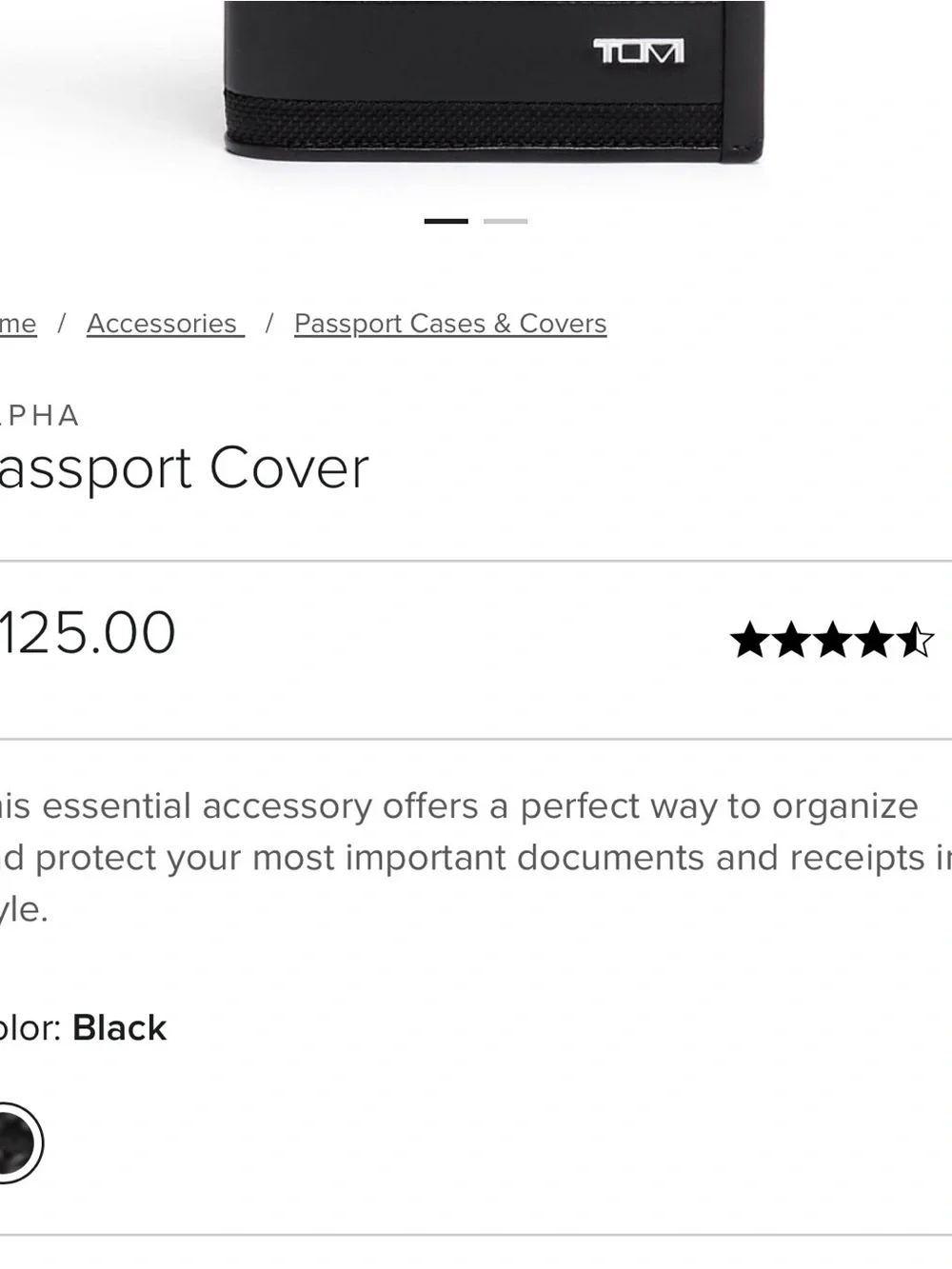 Tumi Alpha Passport Cover Black Textured Passport & Document Holder Silver Logo